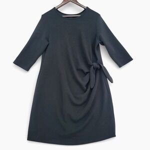 Tahari XL Black Knit Midi‎ Dress Side Tie Waist 3/4 Sleeve Minimalist EUC